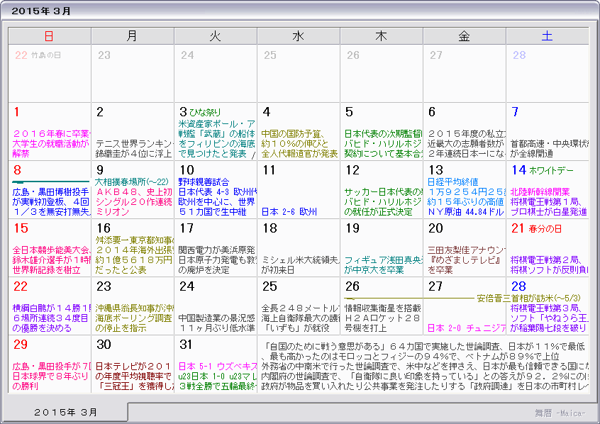 ２０１５年 平成２７年 ３月 15年 平成27年 祝日 休日カレンダー Naver まとめ